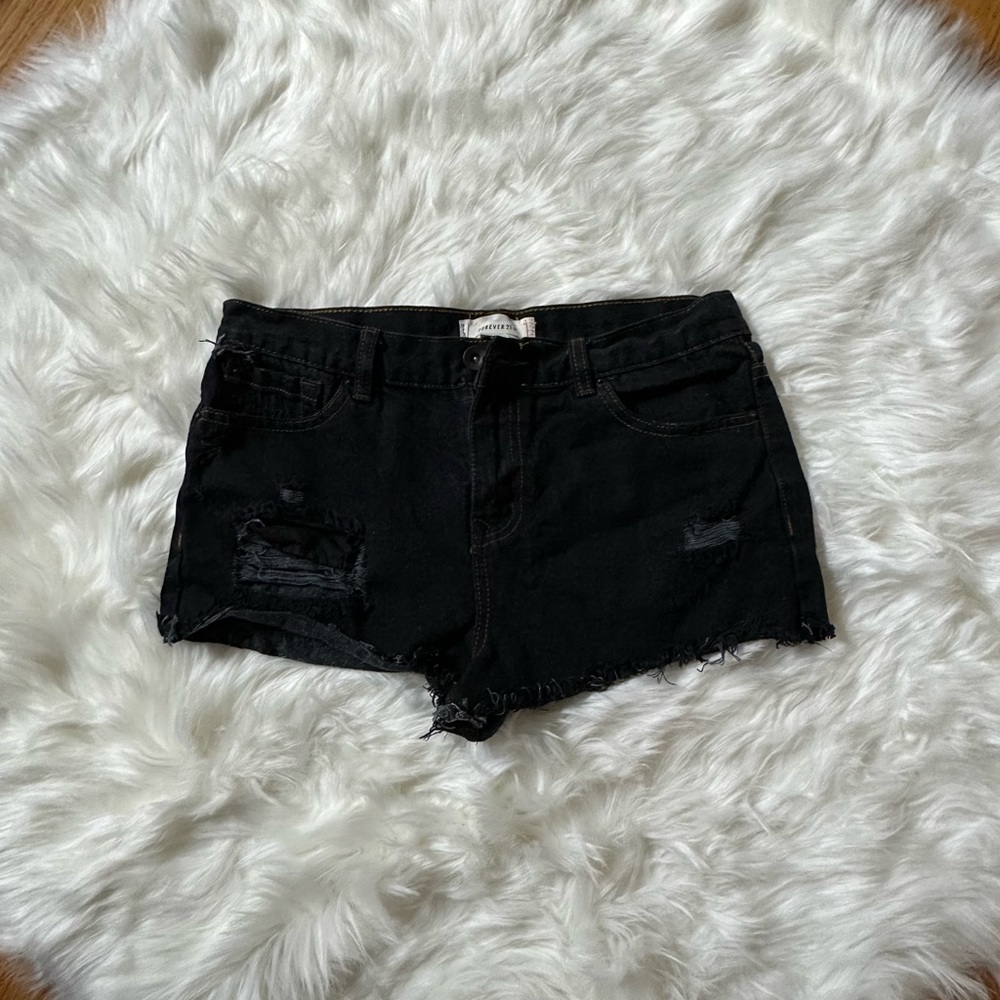 f21 black denim shorts